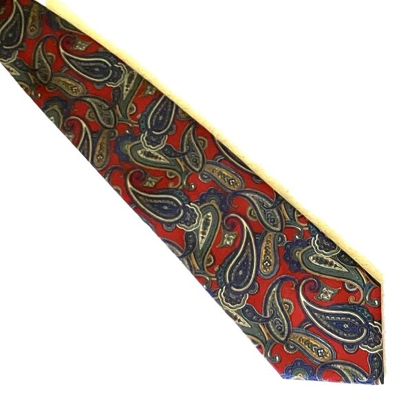 Camden Court Tie Vintage Paisley Shiny Red Blue Wide 4 inch USA - Picture 3 of 9